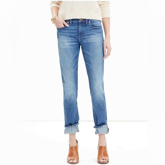 MADEWELL Women’s Slim Boyjean Distressed Paint Splatter Blue Jeans Size 25 E0269 - Picture 1 of 15